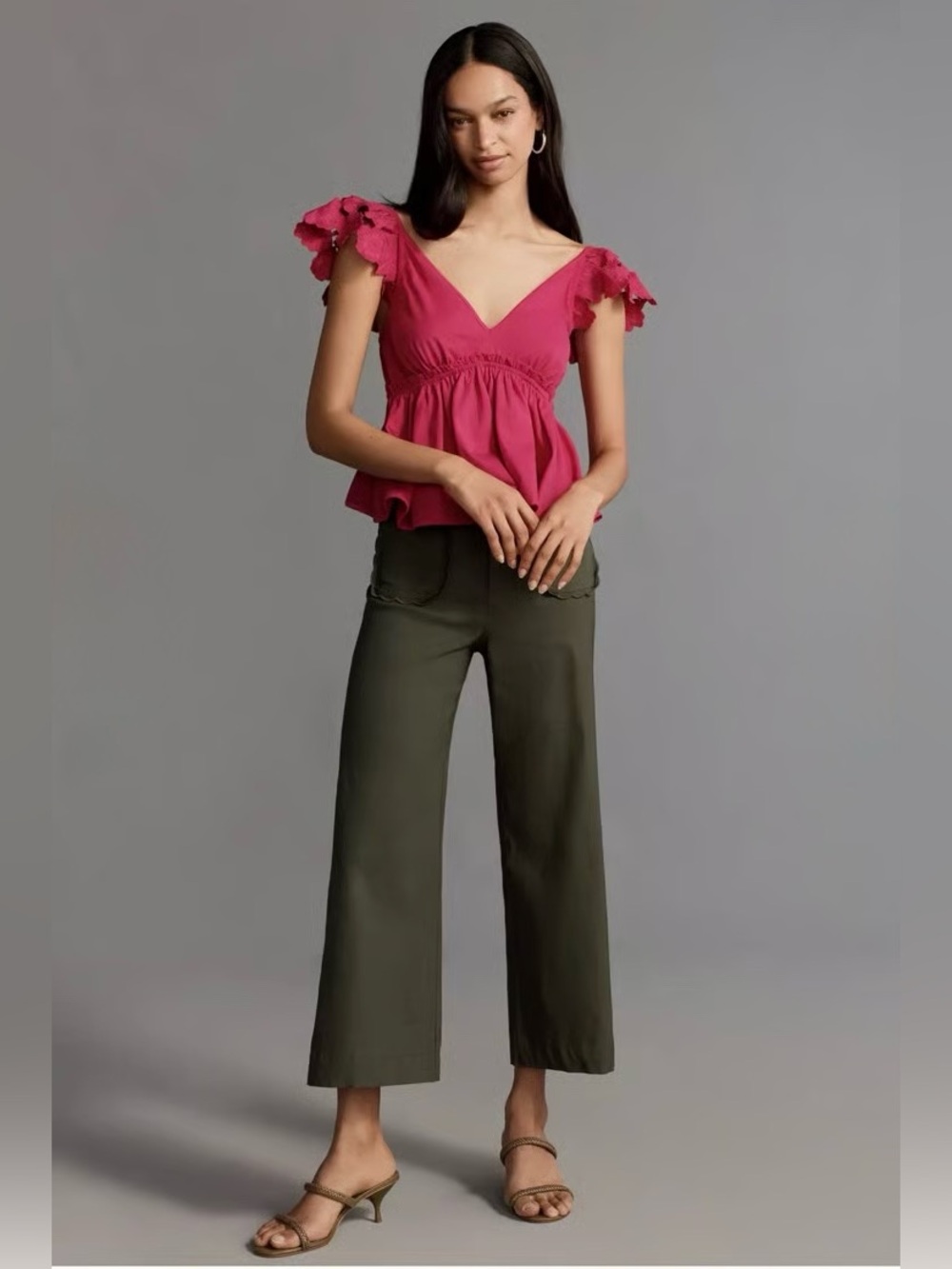ANTHROPOLOGIE | Cotton Flutter-Sleeve V-Neck Babydoll Top